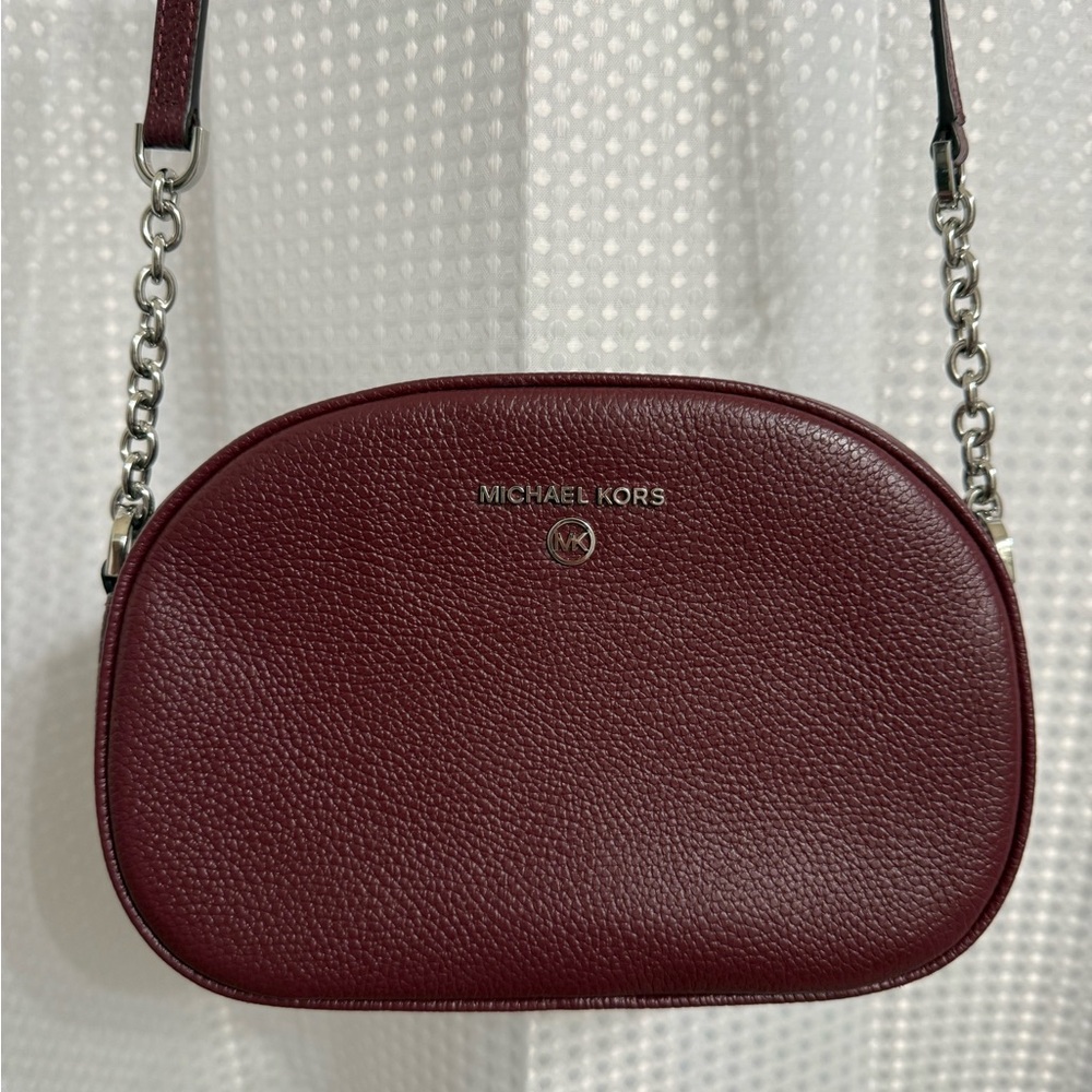 Michael Kors Burgundy Pebbled Leather Crossbody with Chain Strap